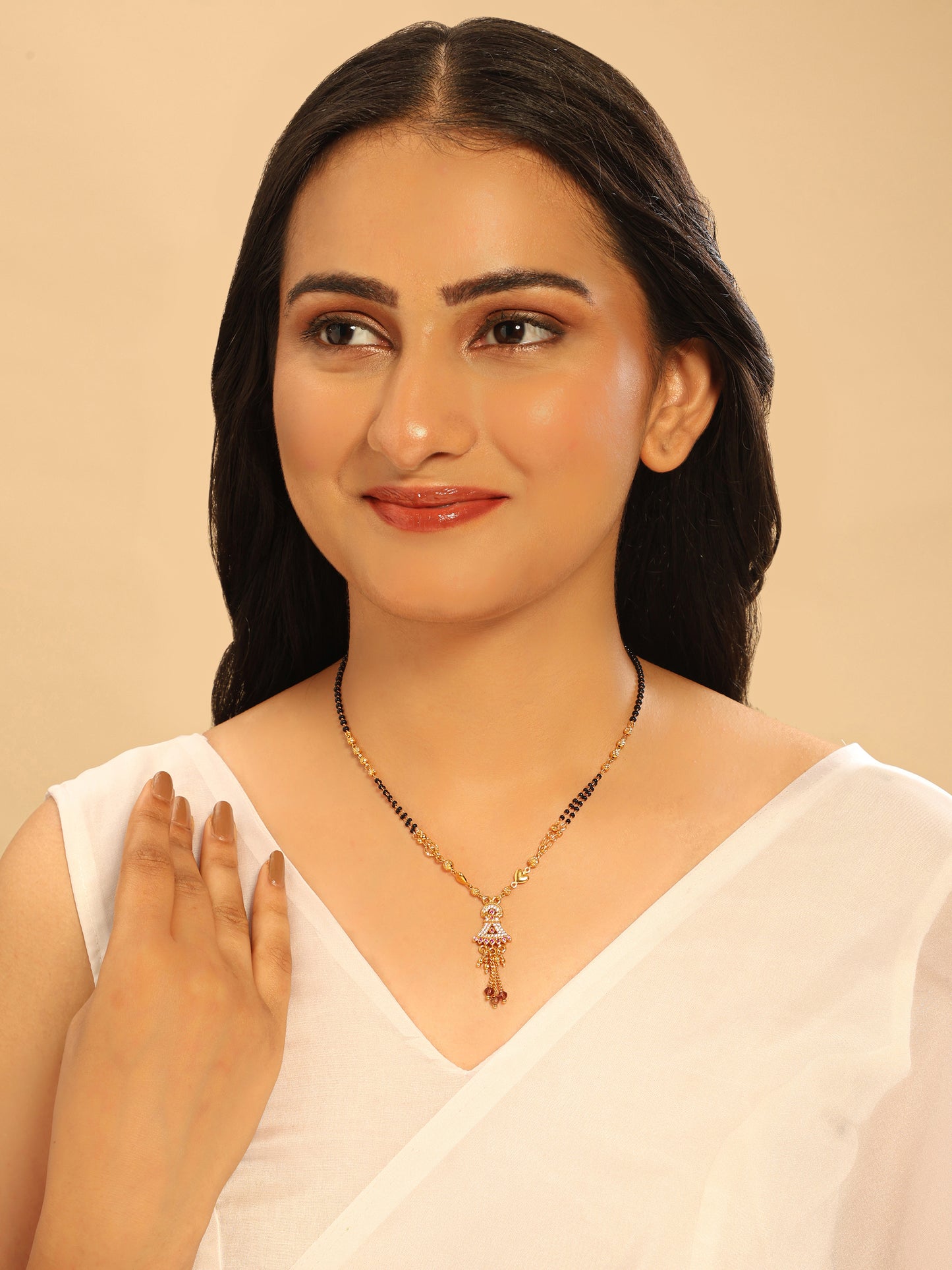 Graceful Drop Mangalsutra – Gold & Black Beads