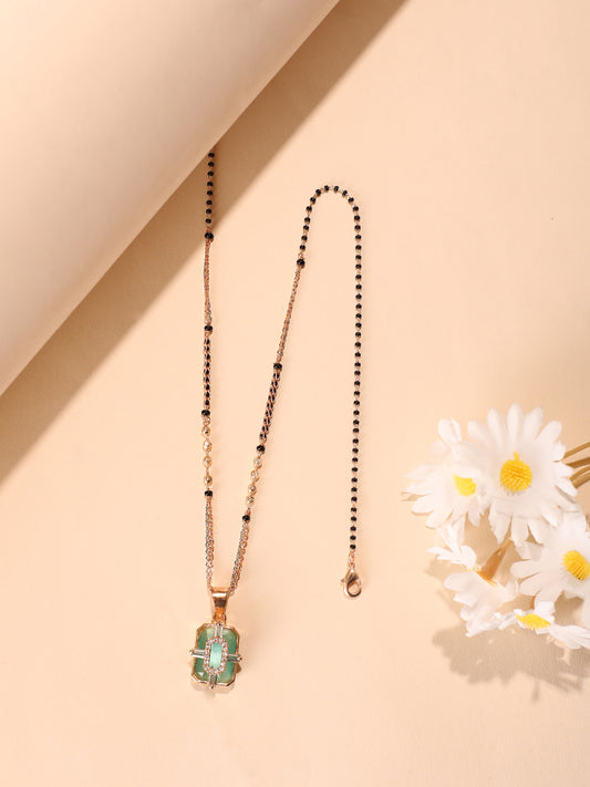 Emerra Mangalsutra – Green Gemstone Pendant with Dual Black Bead Chain