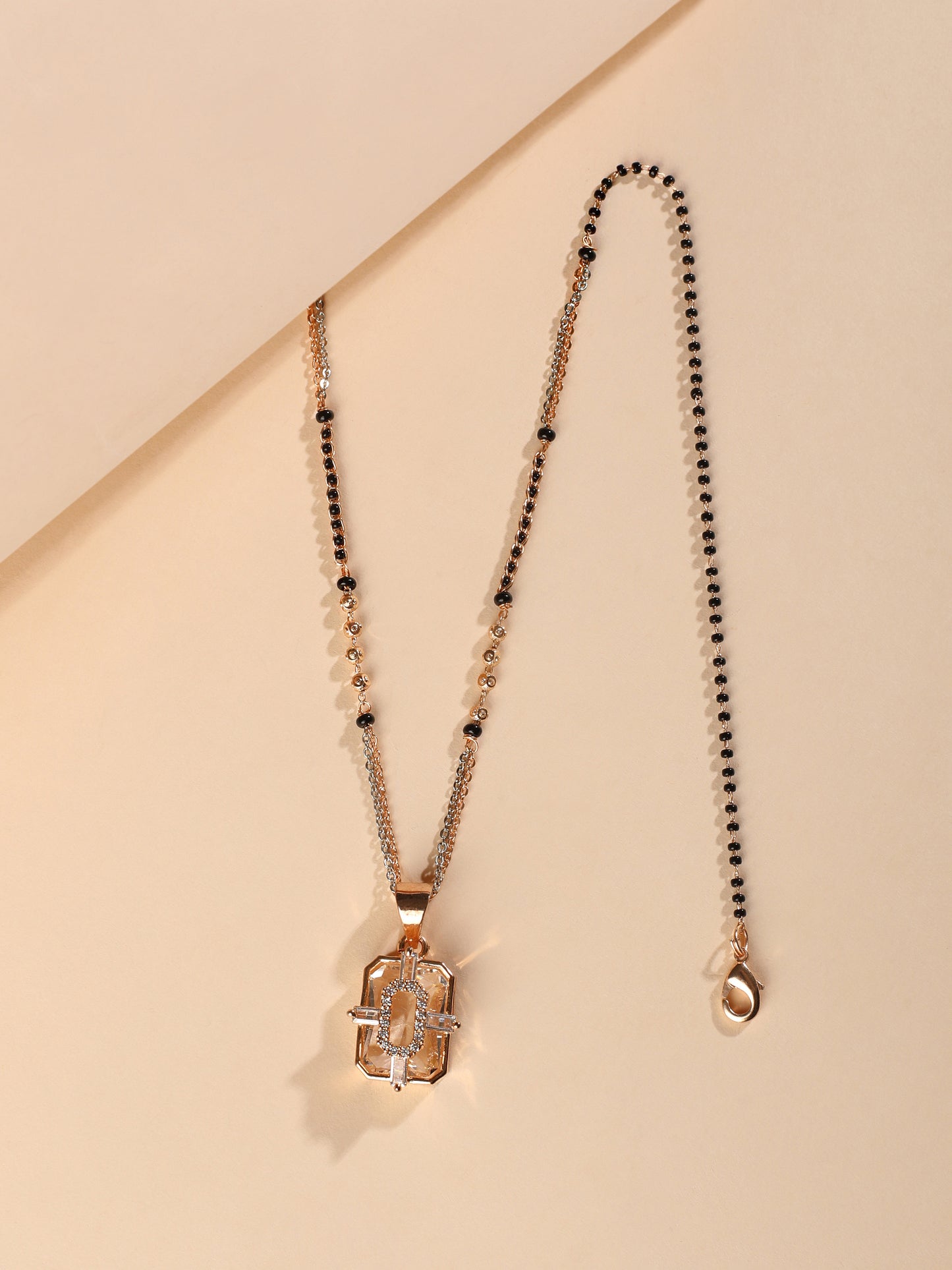 Crysta Mangalsutra – Full CZ Diamond Frame Pendant with Dual Bead Chain