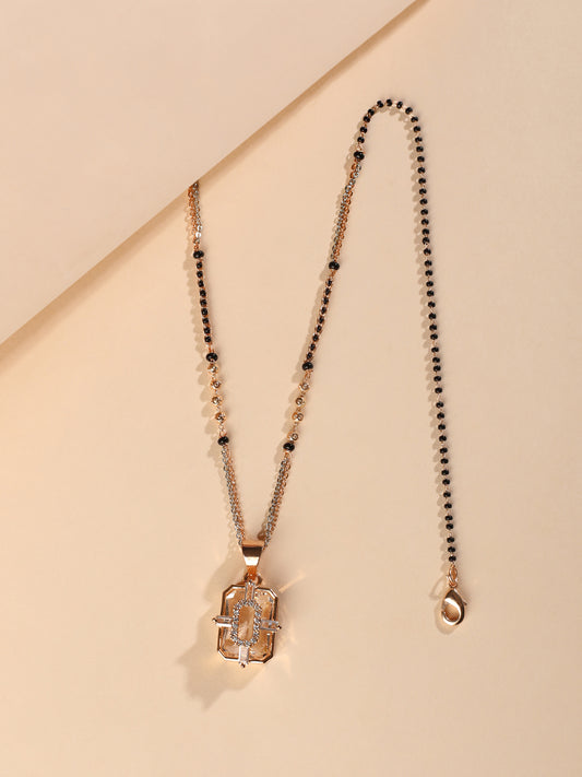 Crysta Mangalsutra – Full CZ Diamond Frame Pendant with Dual Bead Chain