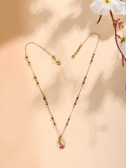 Radiant Teardrop Mangalsutra – Sleek Gold Chain with Pink Accent