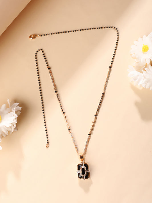 Onyxa Mangalsutra – Black Stone Pendant with Diamond-Frame and Dual Chain