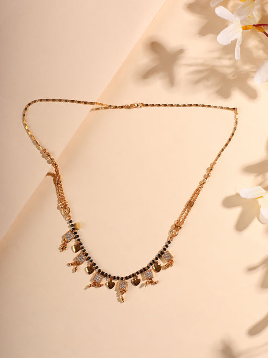Dazzle Charm Mangalsutra – Gold Plated with Heart & CZ Square Pendants