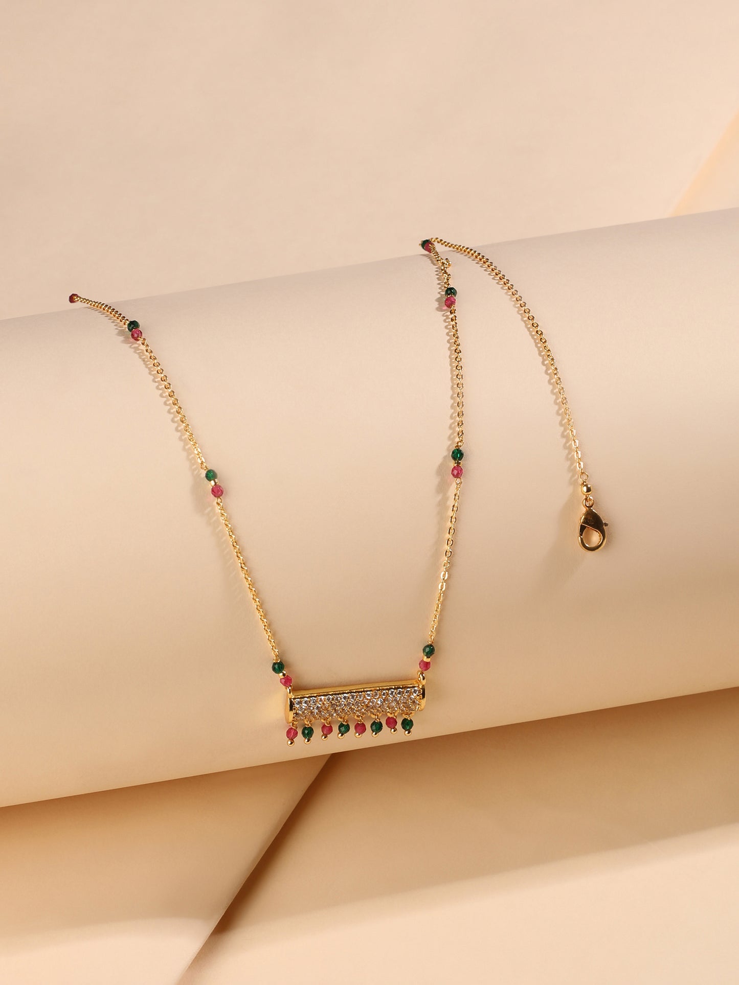 Royal Cascade Mangalsutra – Gold Plated with CZ Bar Pendant & Multicolor Drops