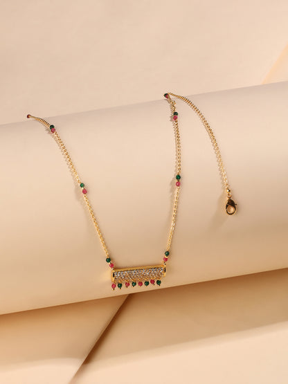 Royal Cascade Mangalsutra – Gold Plated with CZ Bar Pendant & Multicolor Drops