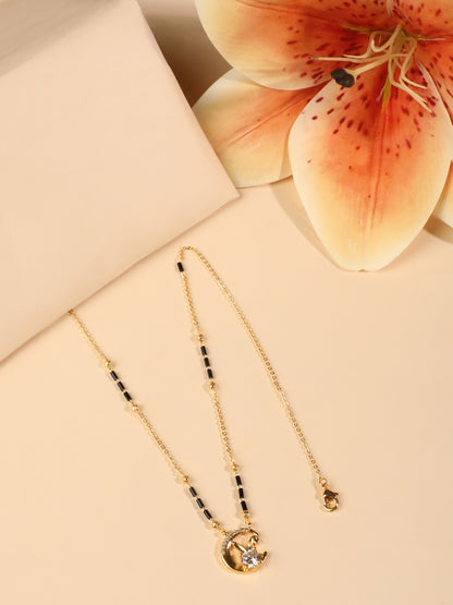 Chandini Mangalsutra – Celestial Moon & Star Pendant with CZ Stone