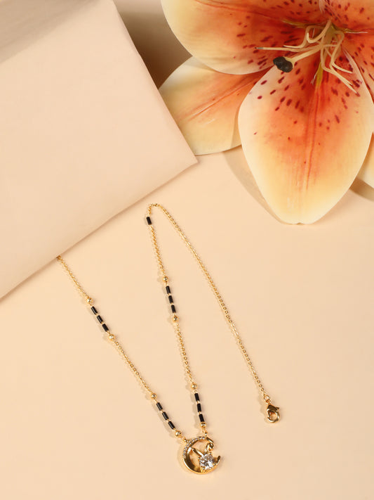 Chandini Mangalsutra – Celestial Moon & Star Pendant with CZ Stone