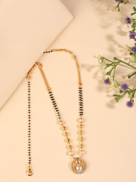 Arpita Pearl Circle Mangalsutra – CZ & Pearl Dual Loop Pendant