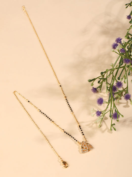 Trinity Heart Mangalsutra – Interlocked CZ Hearts in Modern Gold Finish