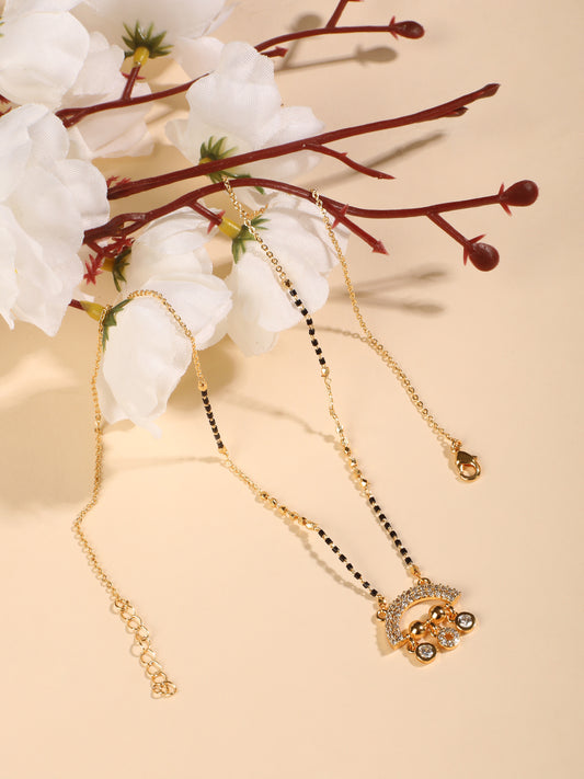 Divya Grace Mangalsutra – Semi-Circle CZ Pendant with Hanging Ghungroos
