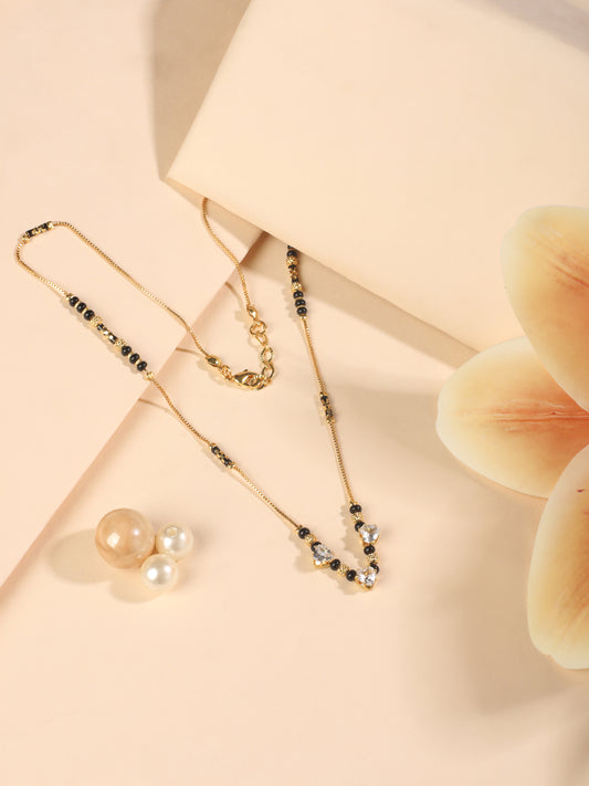 Triveni Heartline Mangalsutra – Trio Heart CZ Pendant with Black Beads