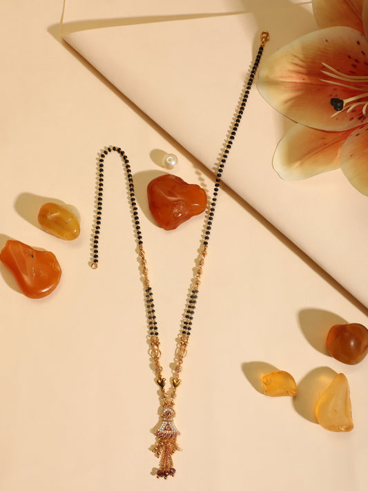 Graceful Drop Mangalsutra – Gold & Black Beads