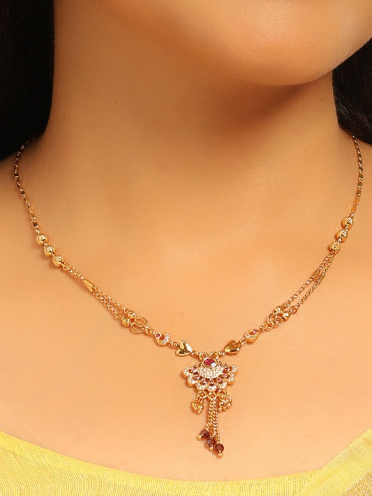 Vaidehi Drape Necklace – Fan Pendant with Crystal Tassels