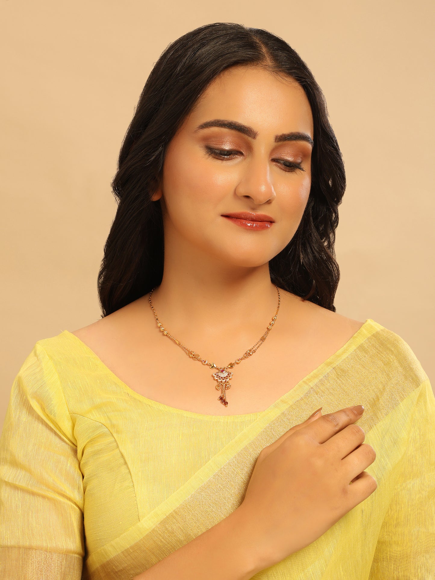 Vaidehi Drape Necklace – Fan Pendant with Crystal Tassels