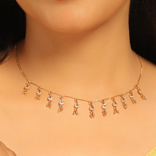 Raag CZ Drop Choker – Crescent Dangler Necklace with Ghungroos