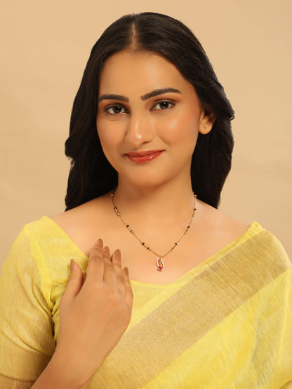 Radiant Teardrop Mangalsutra – Sleek Gold Chain with Pink Accent