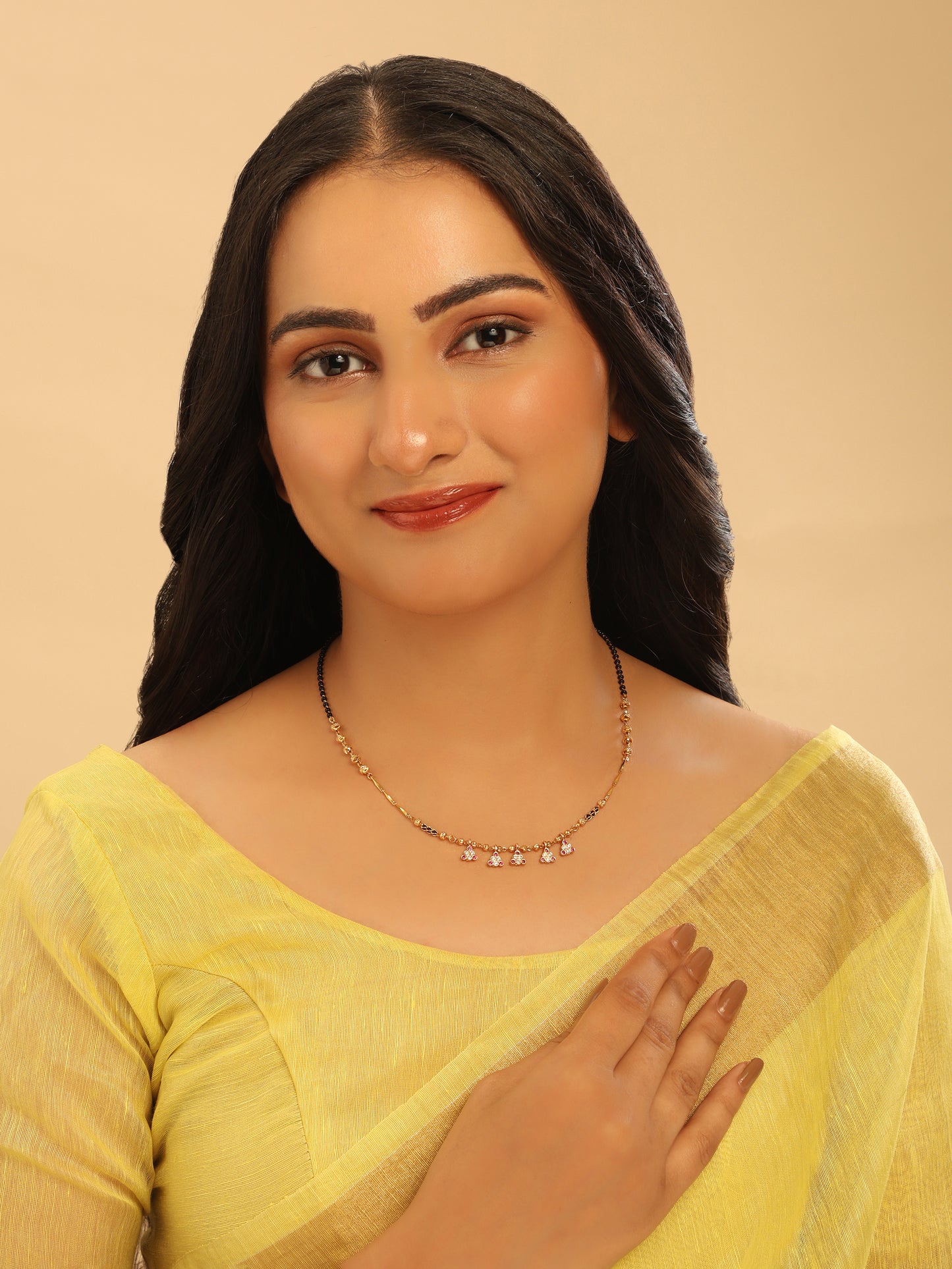 Glimmer Drop Mangalsutra – Classic Black Beads with Multi-Stone Charms