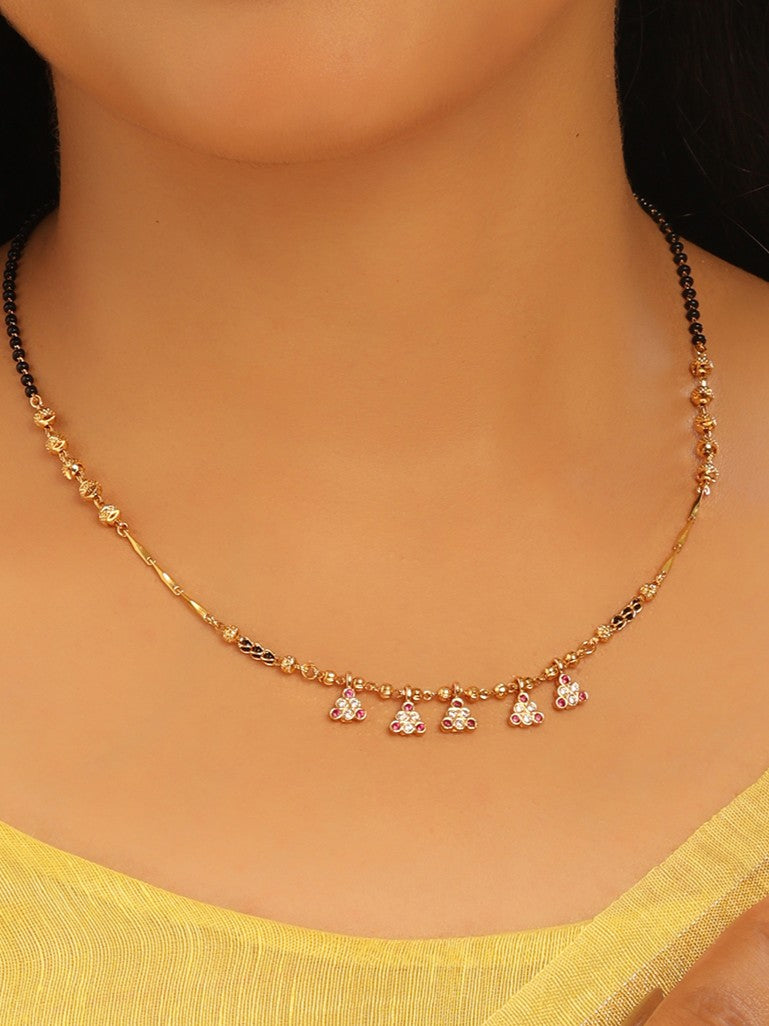 Glimmer Drop Mangalsutra – Classic Black Beads with Multi-Stone Charms