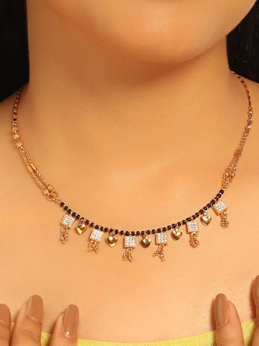 Dazzle Charm Mangalsutra – Gold Plated with Heart & CZ Square Pendants