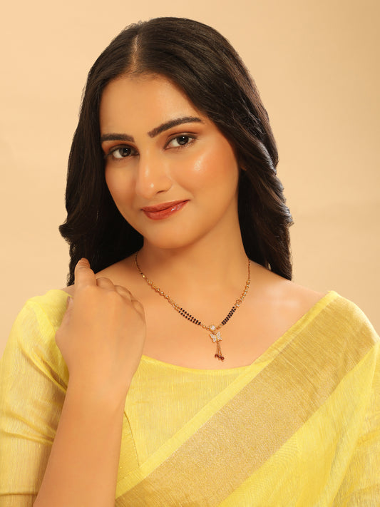 Butterfly Grace Mangalsutra – Dual-Strand Black Beads with CZ Pendant