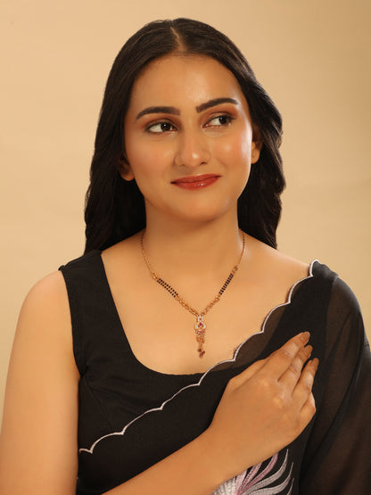Aarohi Regal Mangalsutra – Dual-Strand CZ Pendant with Peacock Drop Design