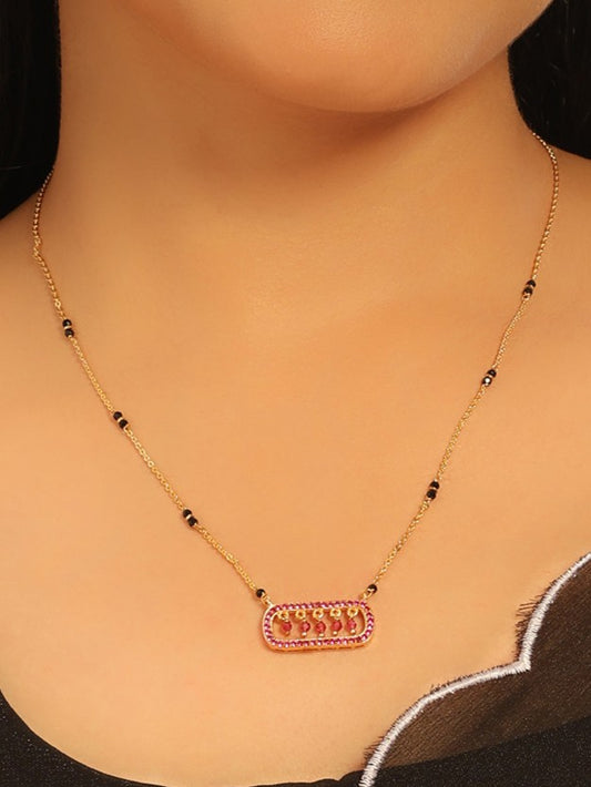 Heritage Script Mangalsutra – Black Beads with Ruby Accent Pendant
