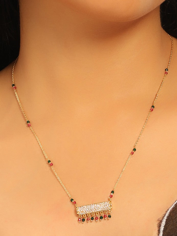 Royal Cascade Mangalsutra – Gold Plated with CZ Bar Pendant & Multicolor Drops
