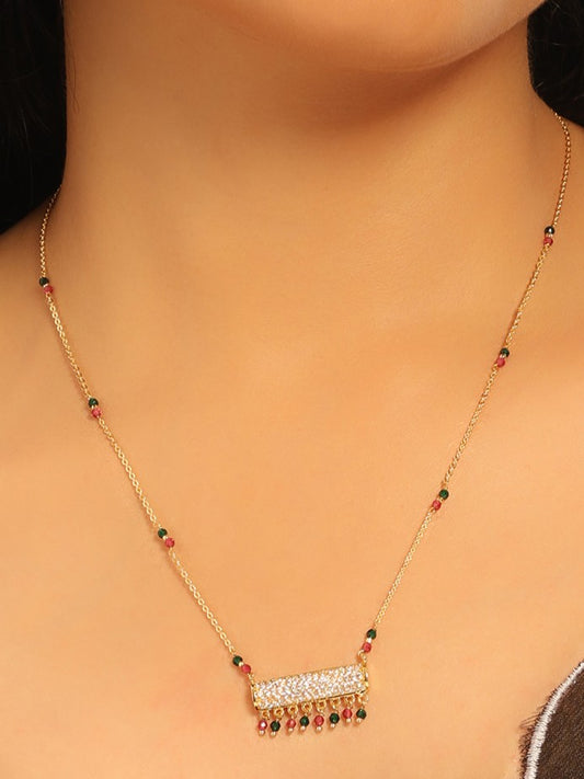 Royal Cascade Mangalsutra – Gold Plated with CZ Bar Pendant & Multicolor Drops