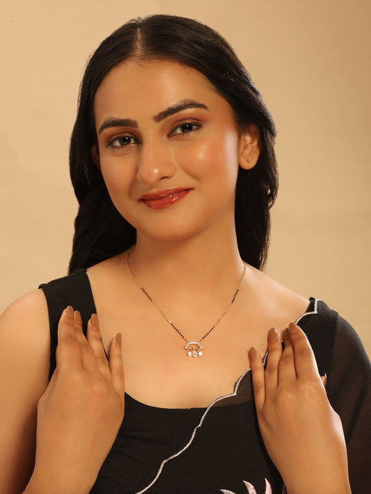 Divya Grace Mangalsutra – Semi-Circle CZ Pendant with Hanging Ghungroos