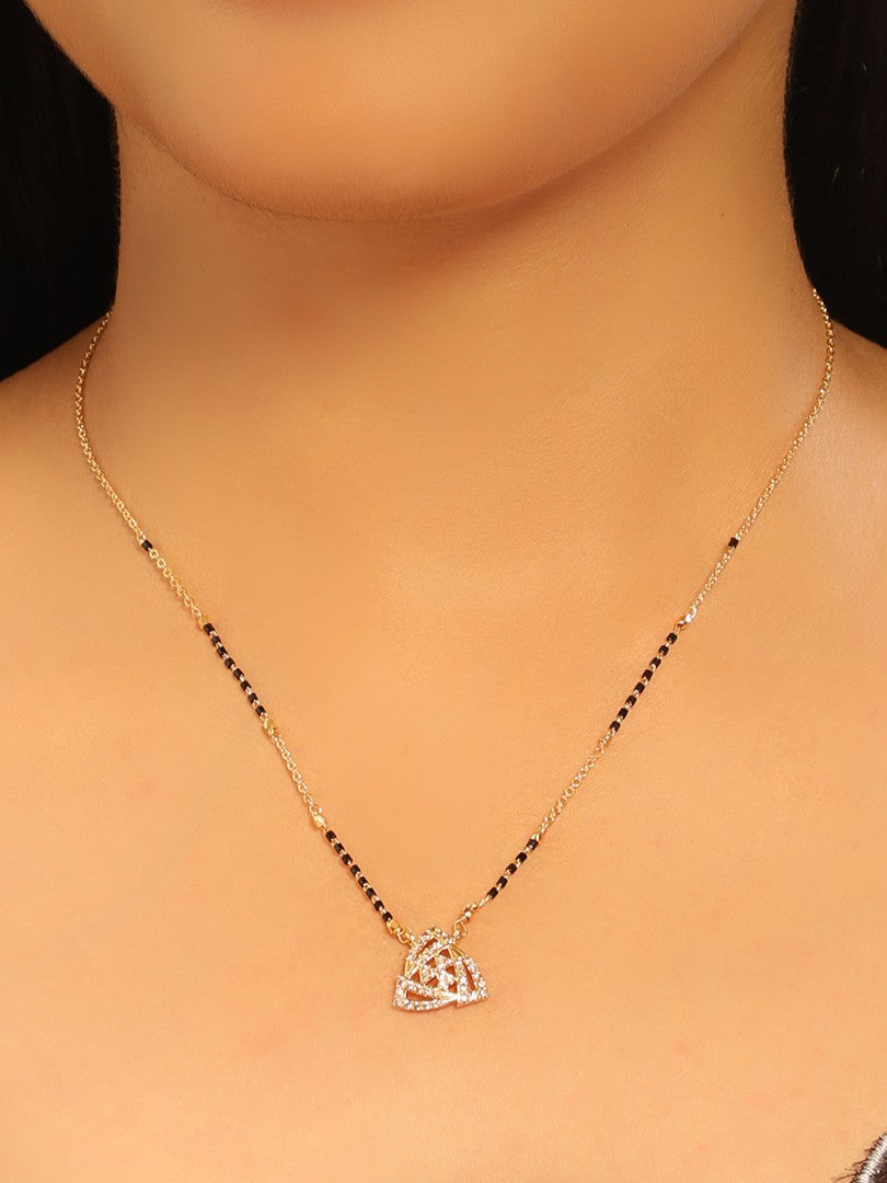 Trinity Heart Mangalsutra – Interlocked CZ Hearts in Modern Gold Finish