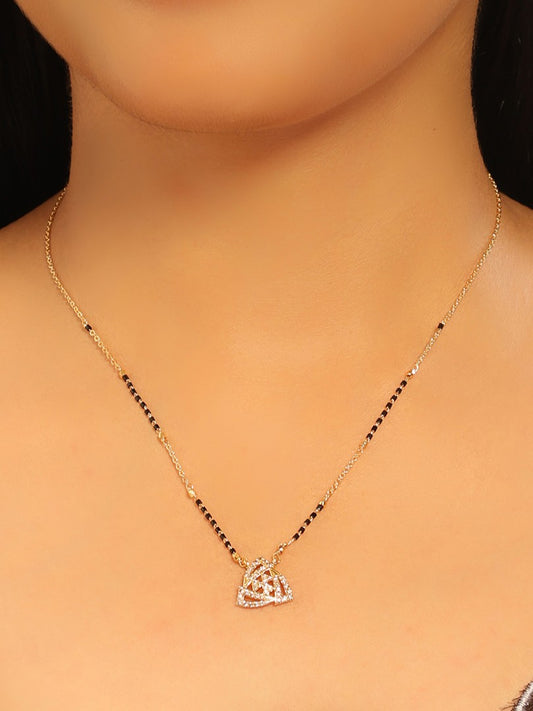 Trinity Heart Mangalsutra – Interlocked CZ Hearts in Modern Gold Finish