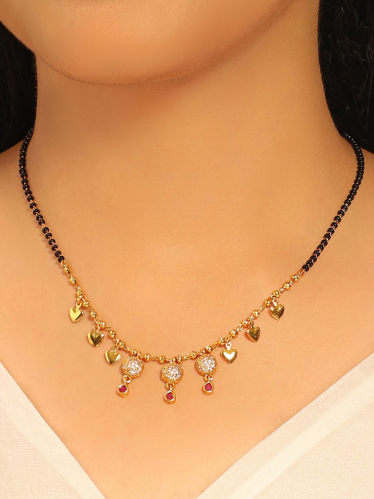 Saanvi Heartdrop Mangalsutra – CZ Ball & Heart Charm Necklace