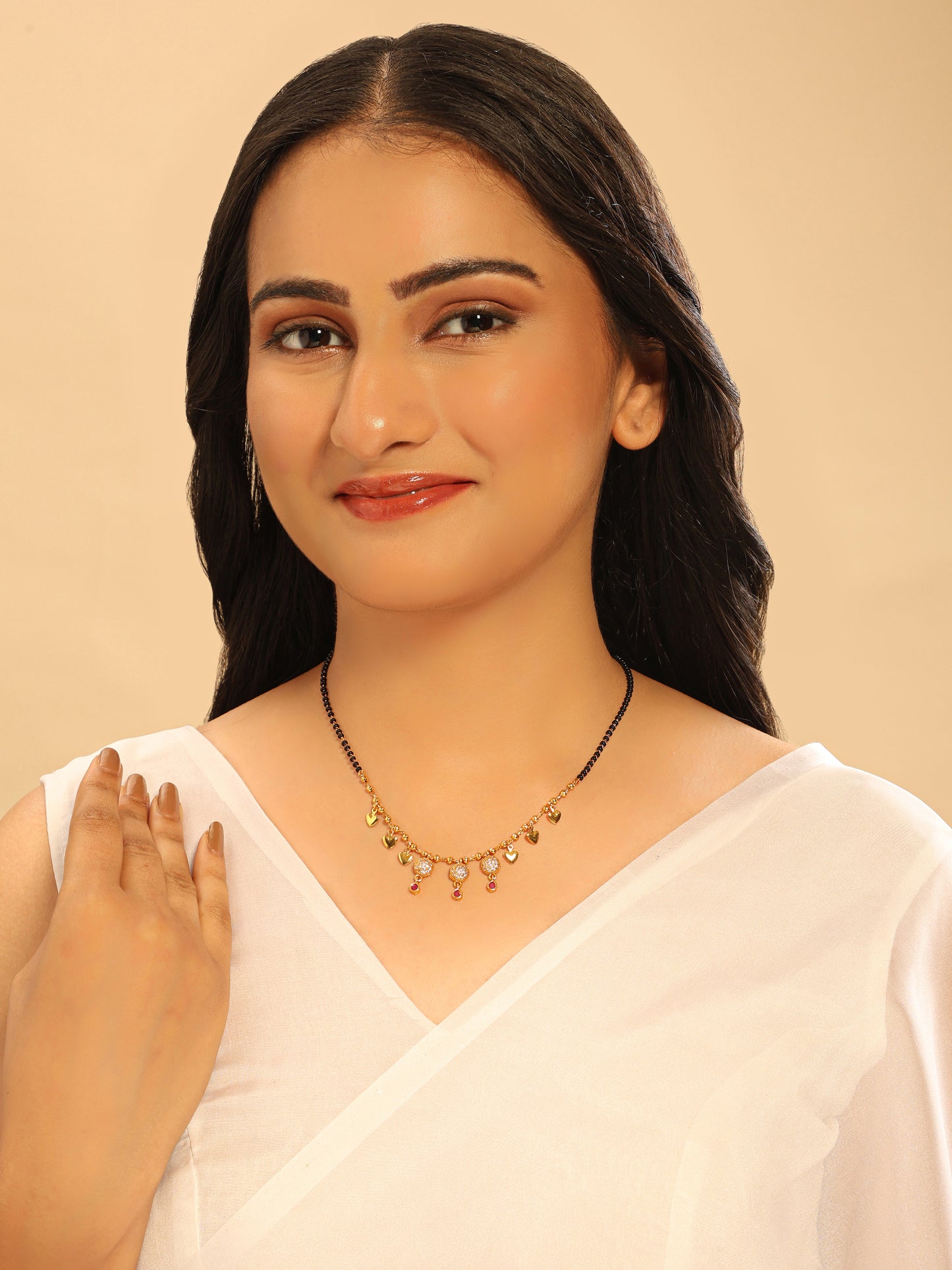 Saanvi Heartdrop Mangalsutra – CZ Ball & Heart Charm Necklace