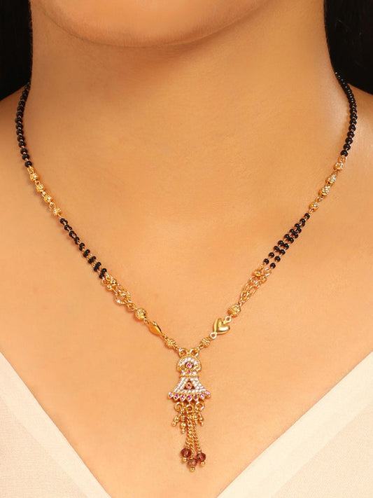 Graceful Drop Mangalsutra – Gold & Black Beads