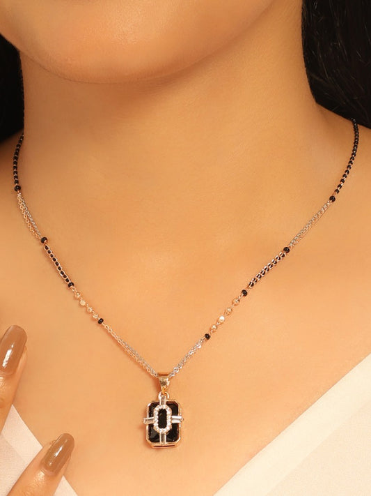 Onyxa Mangalsutra – Black Stone Pendant with Diamond-Frame and Dual Chain