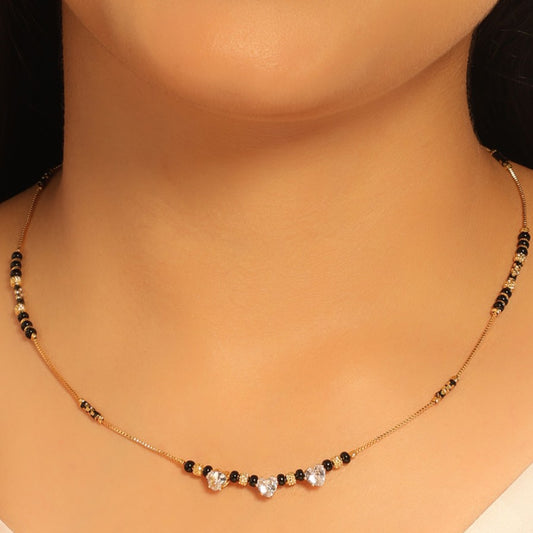 Triveni Heartline Mangalsutra – Trio Heart CZ Pendant with Black Beads