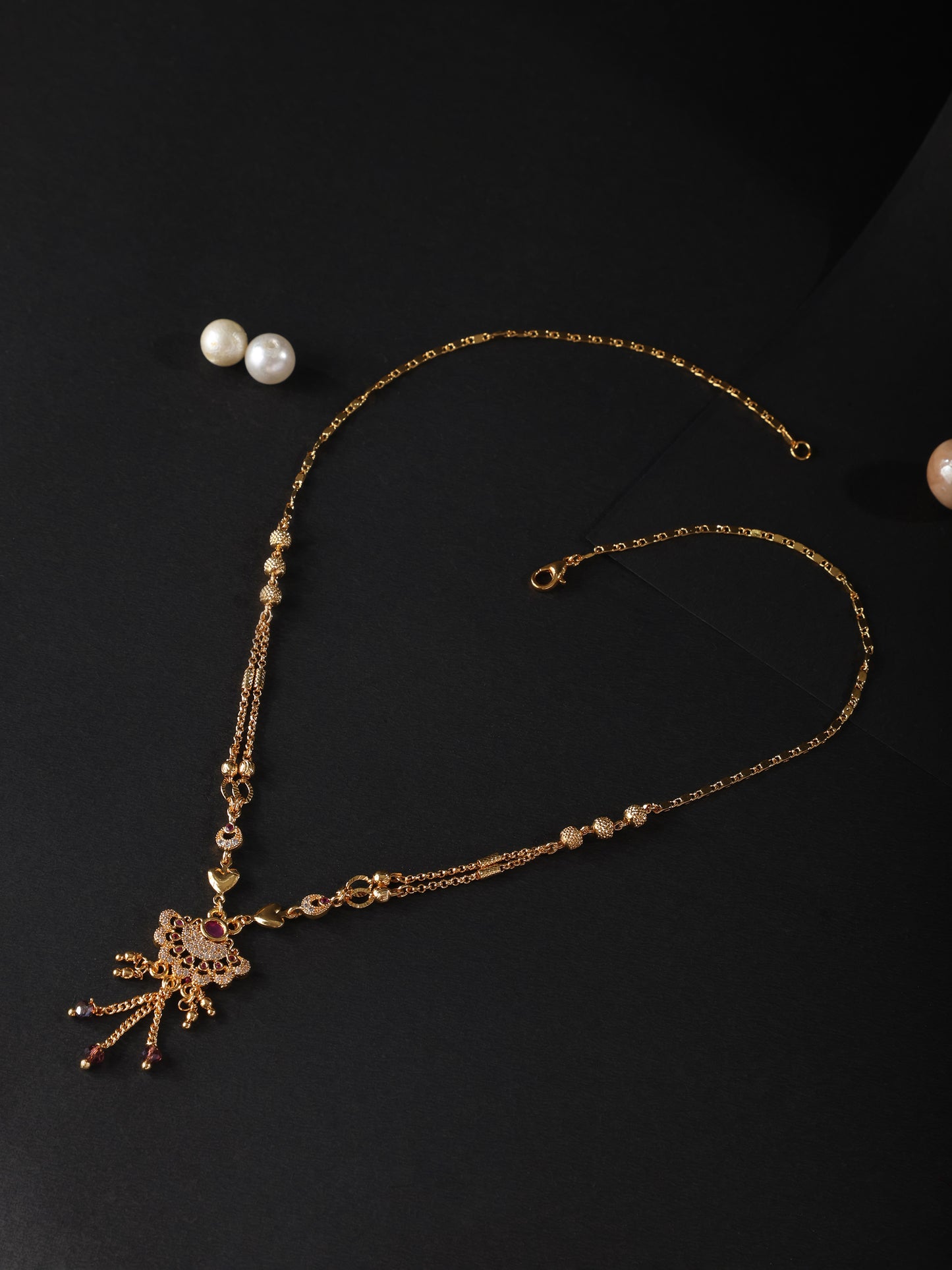 Vaidehi Drape Necklace – Fan Pendant with Crystal Tassels