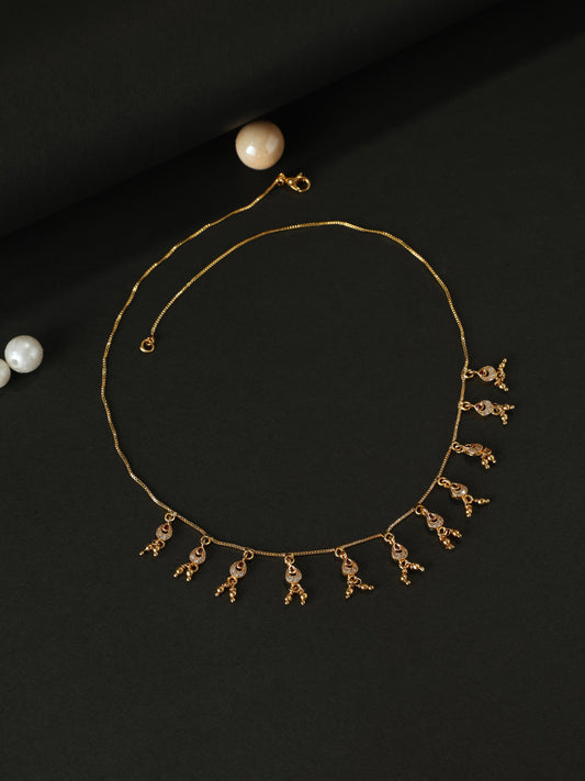 Raag CZ Drop Choker – Crescent Dangler Necklace with Ghungroos