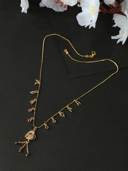 Charming Heart Dangler Necklace – Gold Plated with Red Drops