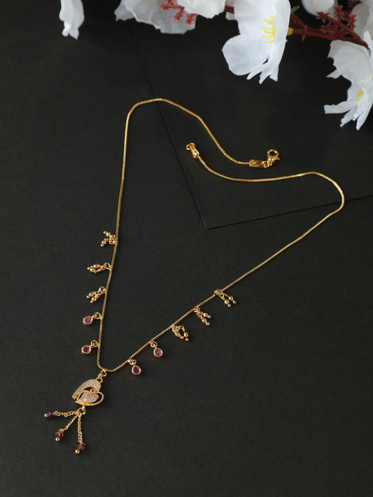 Charming Heart Dangler Necklace – Gold Plated with Red Drops
