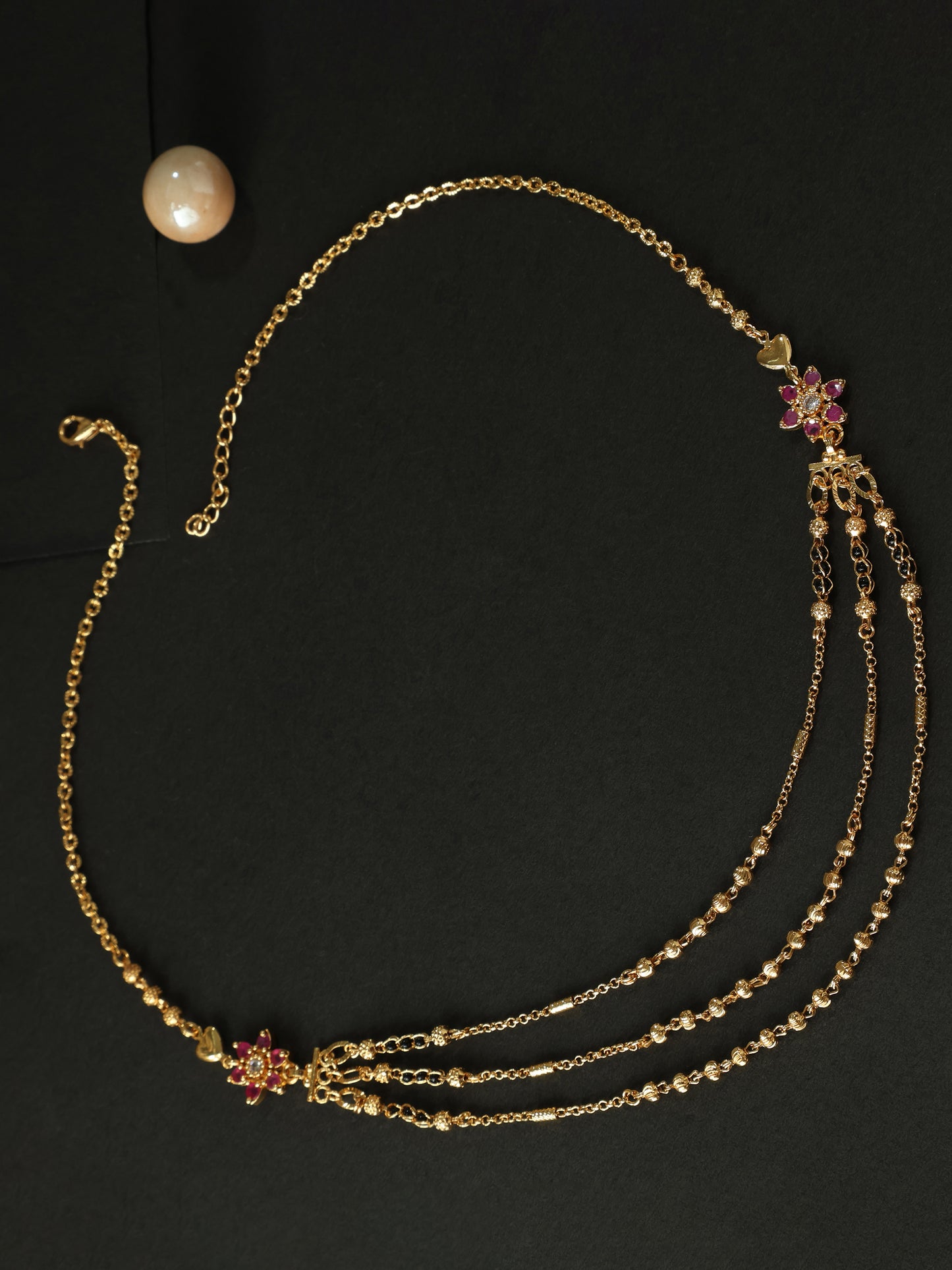 Modern Bloom Mangalsutra Necklace – Triple Layer Gold with Floral Motifs