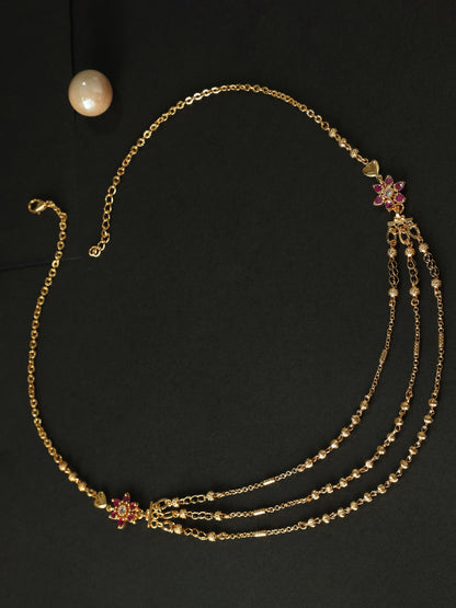 Modern Bloom Mangalsutra Necklace – Triple Layer Gold with Floral Motifs