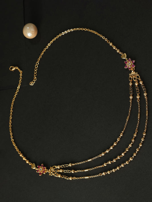 Modern Bloom Mangalsutra Necklace – Triple Layer Gold with Floral Motifs