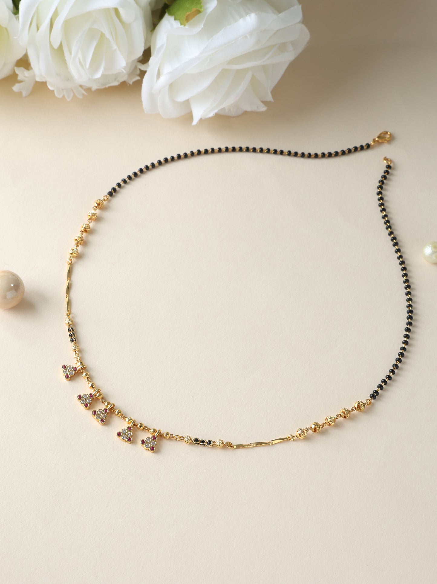 Glimmer Drop Mangalsutra – Classic Black Beads with Multi-Stone Charms