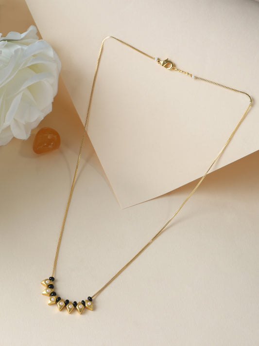 Pearl Drop Mangalsutra with Geometric Gold Charms