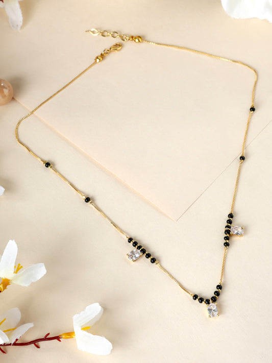 Nayra Mangalsutra – Trio Solitaire CZ Charm with Black Bead Chain