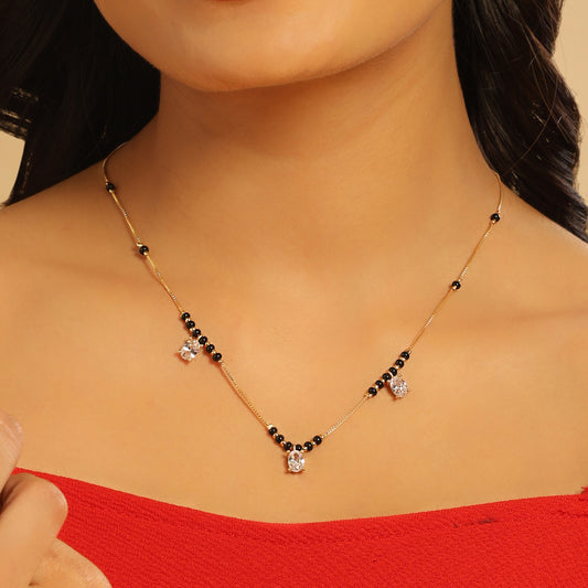 Nayra Mangalsutra – Trio Solitaire CZ Charm with Black Bead Chain