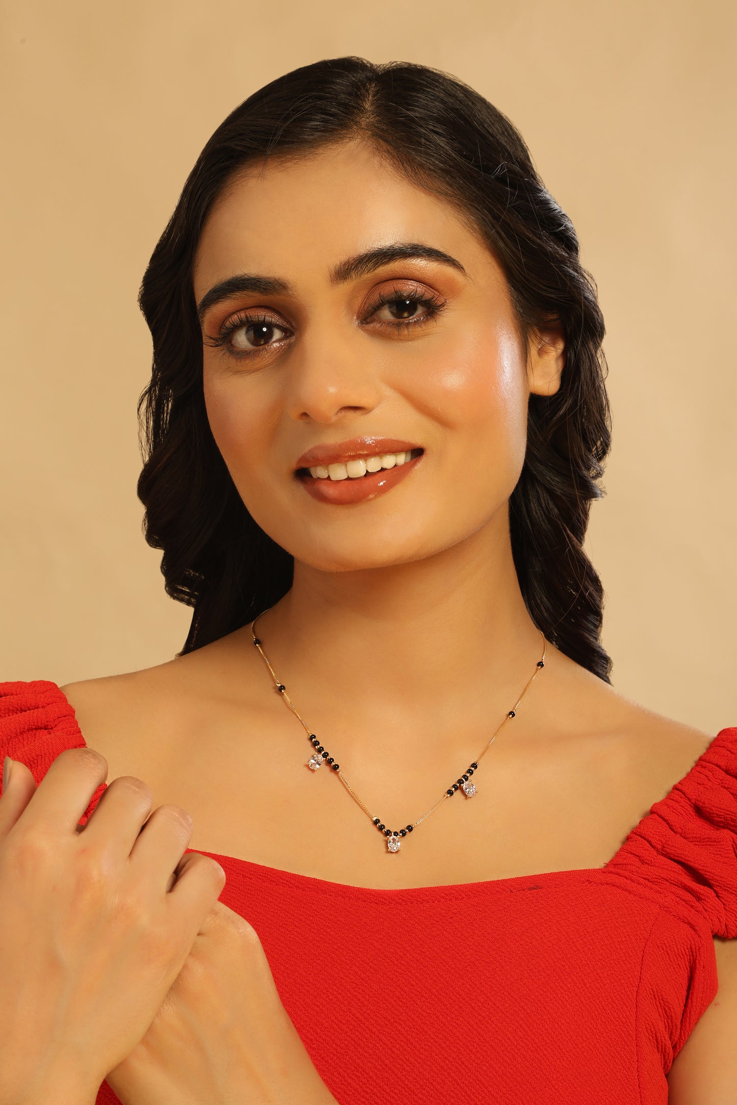 Nayra Mangalsutra – Trio Solitaire CZ Charm with Black Bead Chain