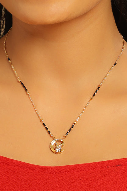 Chandini Mangalsutra – Celestial Moon & Star Pendant with CZ Stone