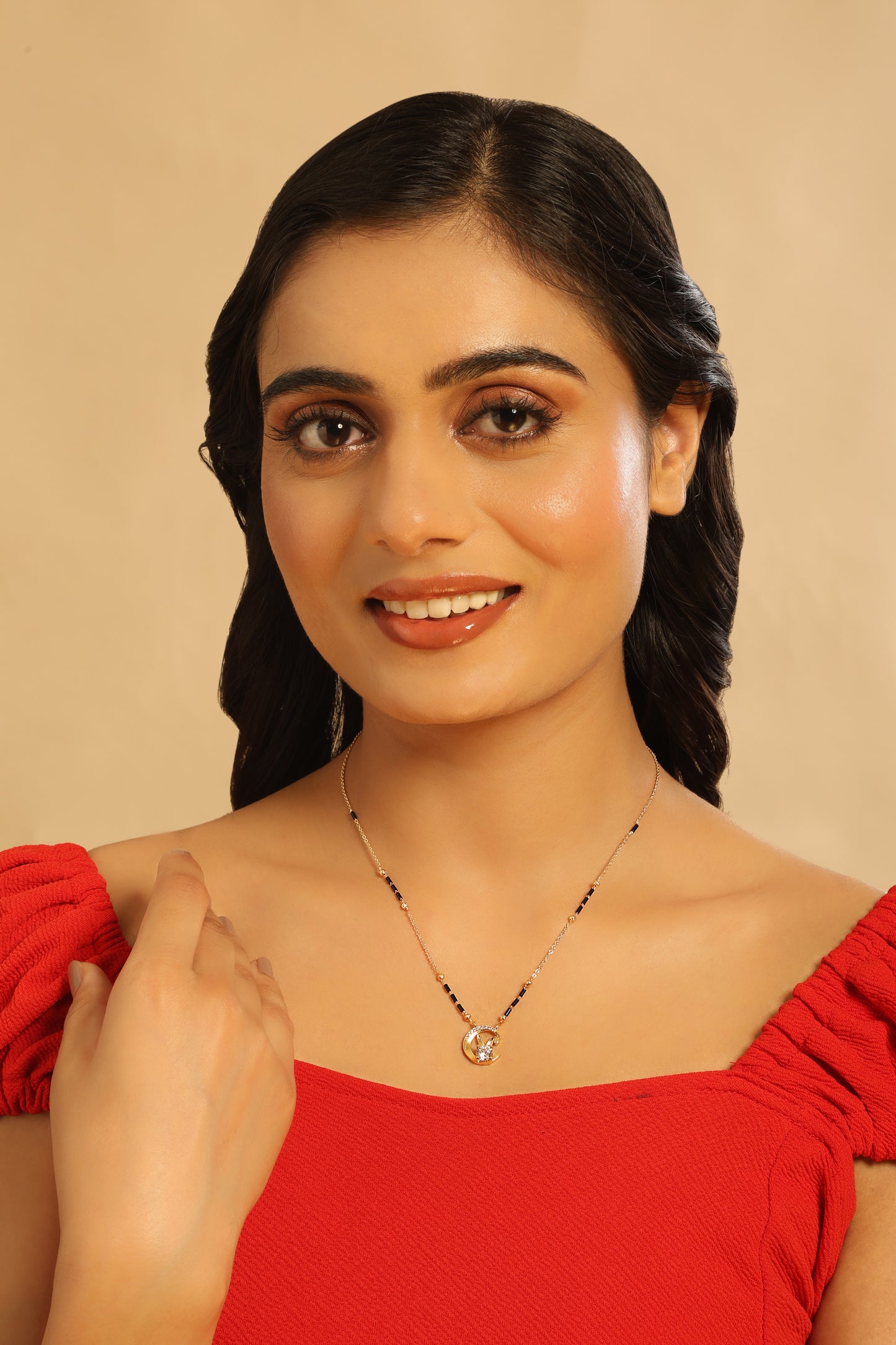 Chandini Mangalsutra – Celestial Moon & Star Pendant with CZ Stone